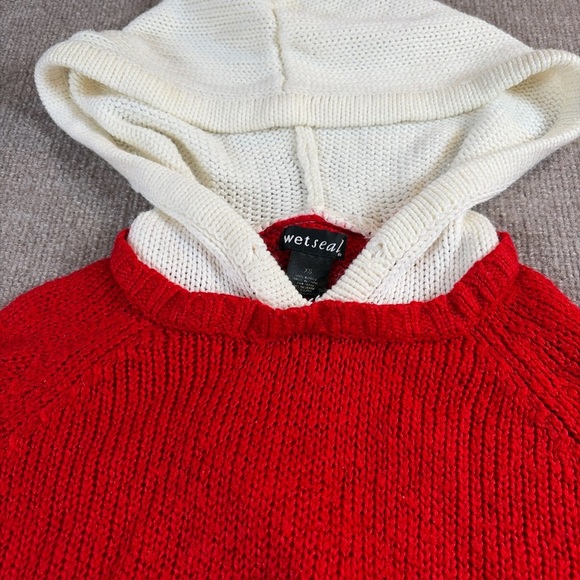 Wet Seal Red Sweater with White Hood 1363 - Picture 2 of 4